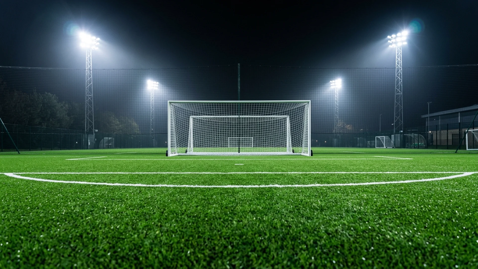 5-a-side artificial grass football turf with floodlit goal net